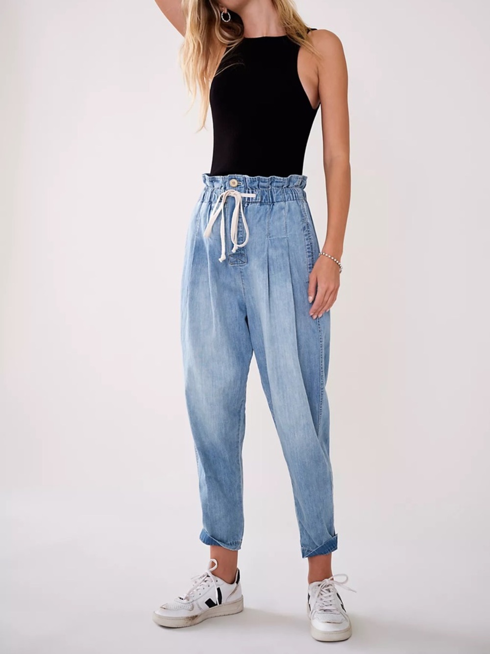 Free People Margate Pleated Denim Trouser Size Small S NEW NWT